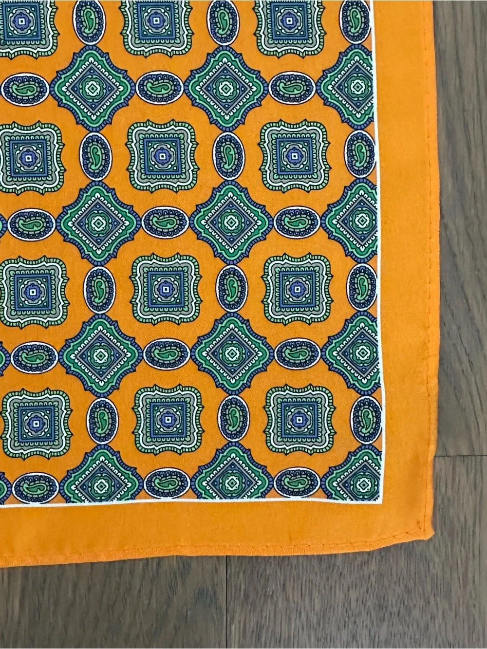 H&M Silk Paisley Medallion Print Silk Small Square Scarf Orange Multi 13.25